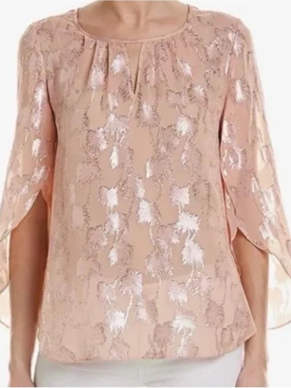 NWT Lilly Pulitzer Beccer Silk Clip Top Sandstone Metallic Palm Tree Size M Pink - Picture 2 of 13